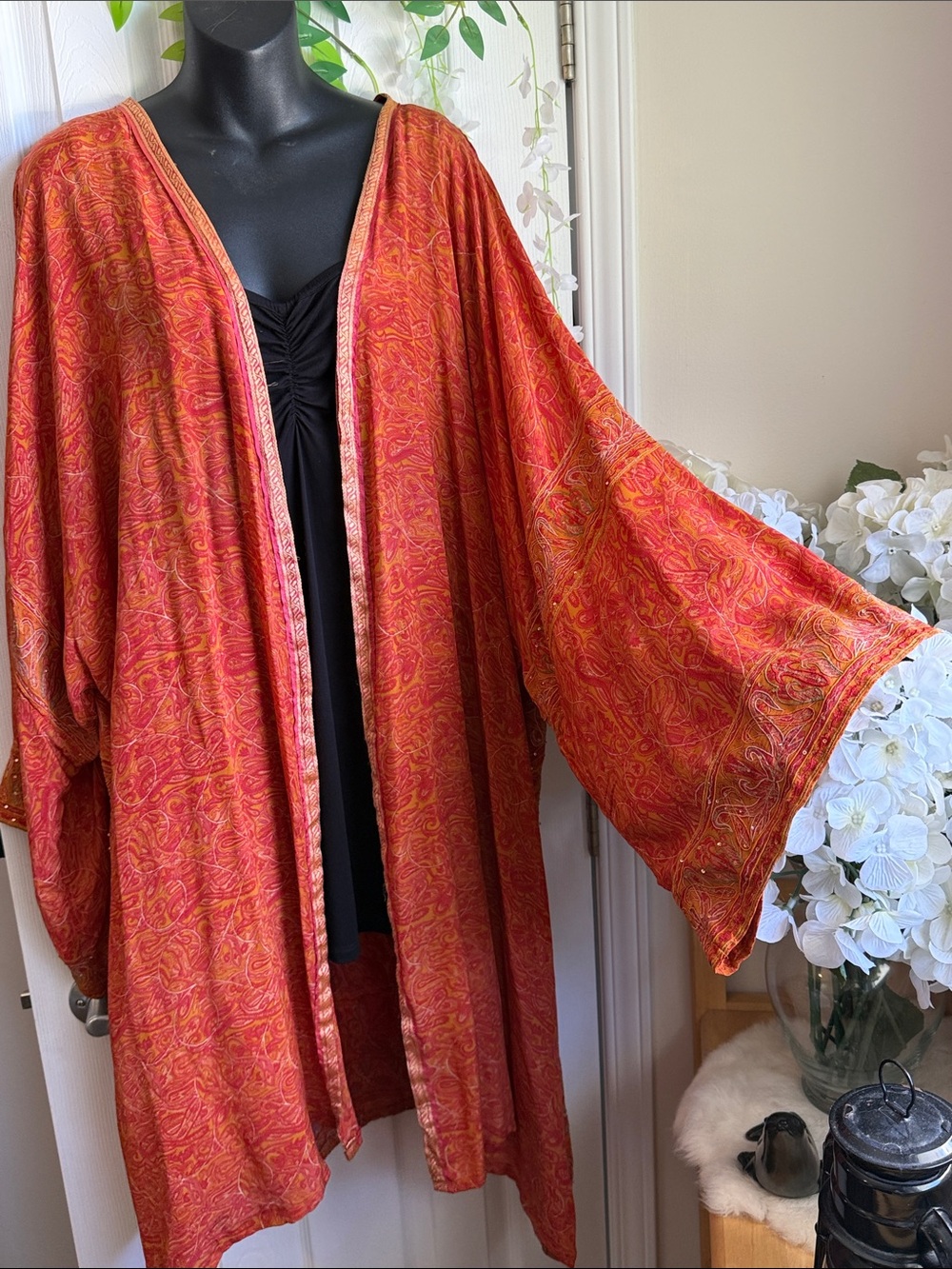 Incredible Kimono - Orange & Red OOAK Designer Repurposed from a beautiful Sari